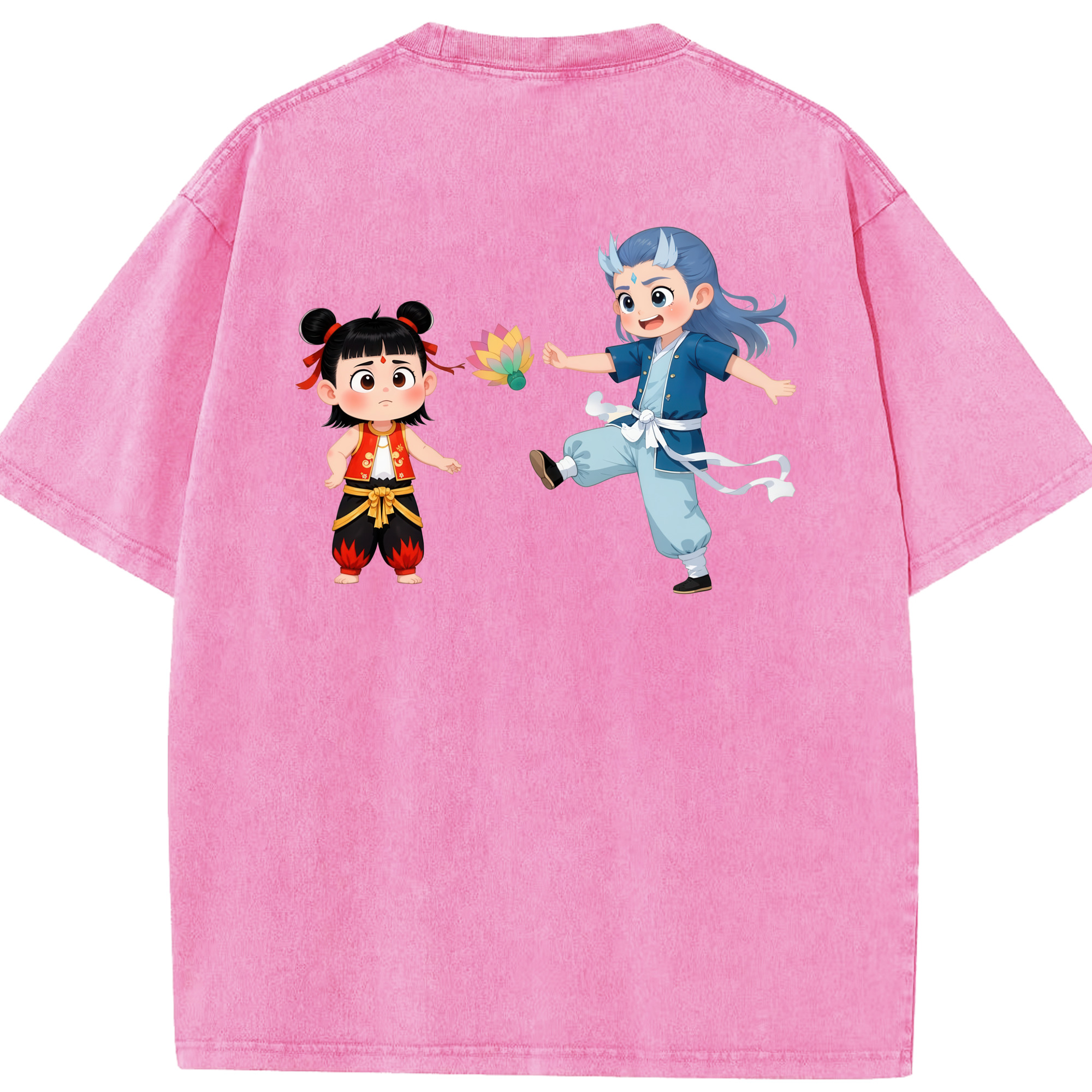（画像用） Ne Zha 2 ナタ 魔童の大暴れ 綿100% ヴィンテージ風 半袖Tシャツ（背面プリント）